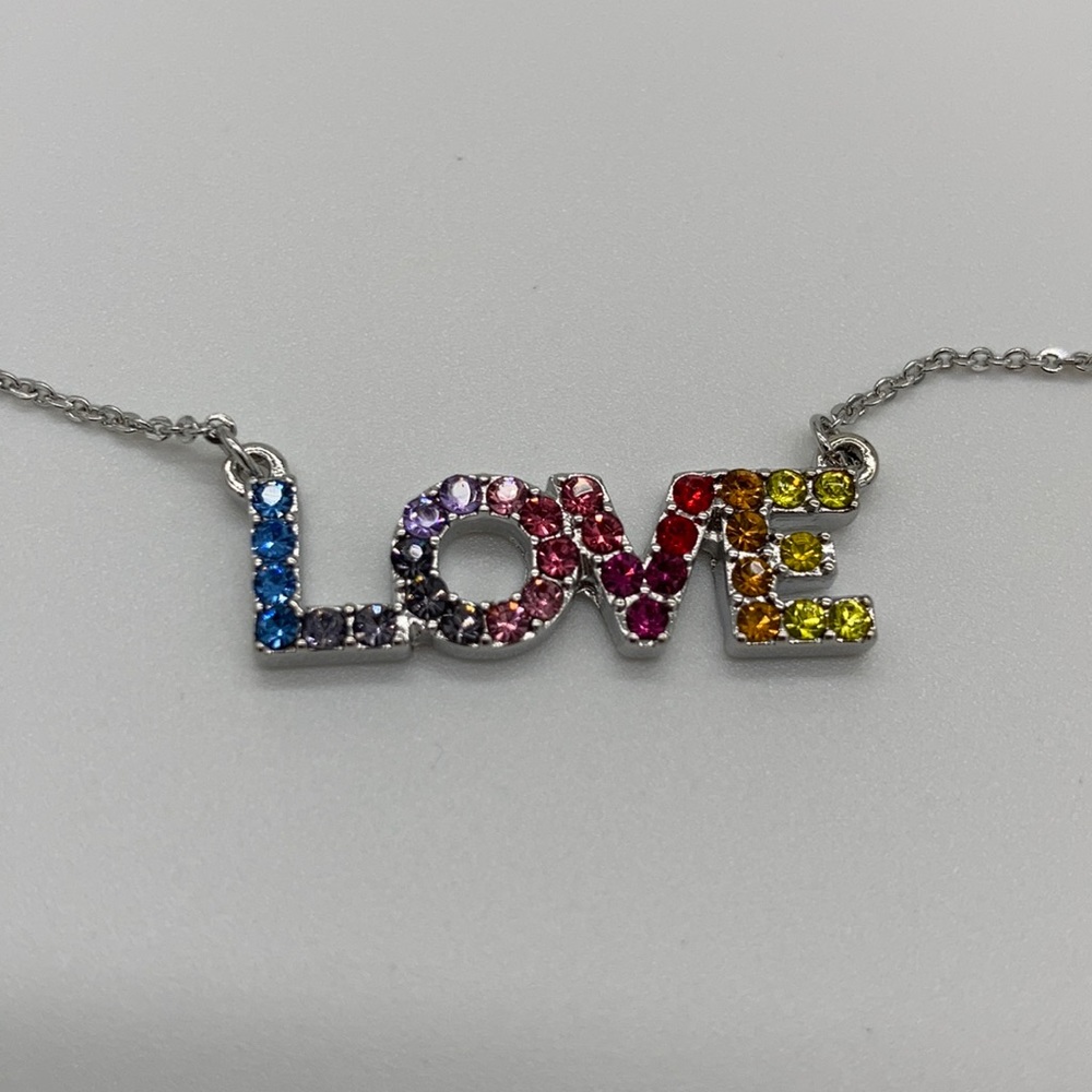 NWT Rainbow Love Rhinestone Necklace 19”